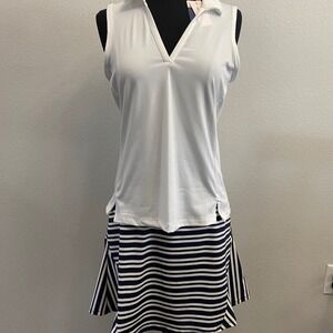 Tommy Bahama Everyday Active Women's S Golf Set White Tank‎ Navy Striped Skort
